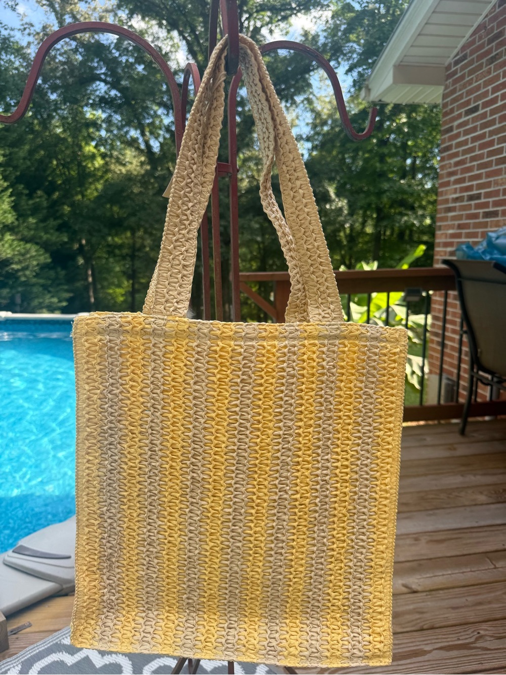 a new day Yellow and Cream Woven Tote